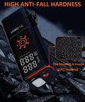 Portable Tire Inflator Air Compressor with Frosted Digital Gauge, showing durable PC material housing, orange accents