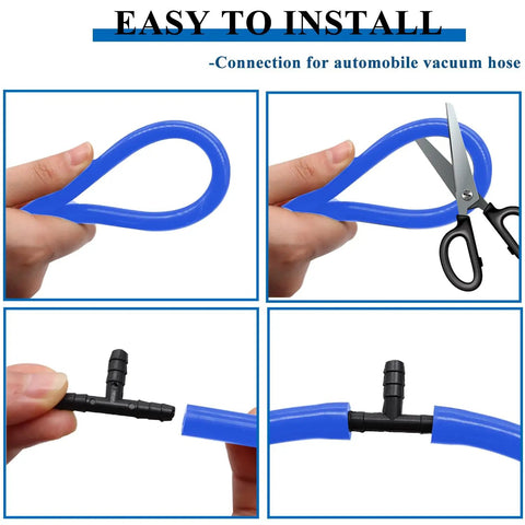 Top Tier 6.6 Ft Blue Silicone Vacuum Hose Line Kit With 6 Sizes For Cars And Vans High Pressure At 130 Psi Great For Any Auto Repair Job, blue hose being cut and connected