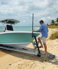4 Step Boat Trailer Ladder With Handrail For Easy Bow Access, Heavy Duty Boarding Platform, Universal Fit For Bass Boats, Pontoon And Aluminum Trailers, Non Slip Treads, Rust Resistant, Black on beachside boat trailer