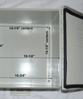 Inside view of Built Tough Nema 4X Aluminum Electrical Enclosure Box 17 By 17 By 10 Inches with dimensions marked.