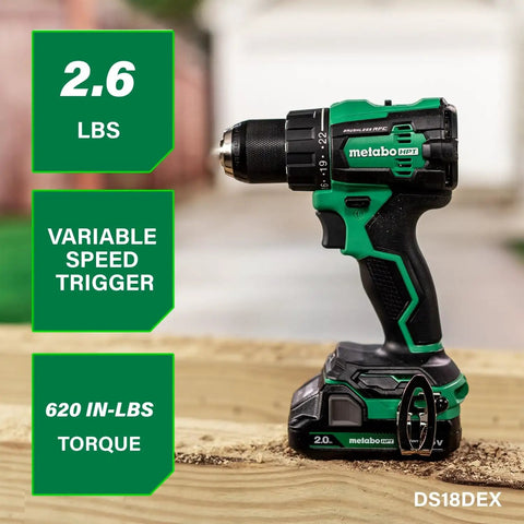 All-In-One 18V MultiVolt Cordless Drill with 620 in-lbs torque, 2.6 lbs weight, variable speed trigger, on wooden surface