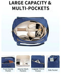Spirit Airlines Underseat Personal Item Bag 18x14x8 with Wet Pocket, multiple compartments shown with headphone and makeup storage.