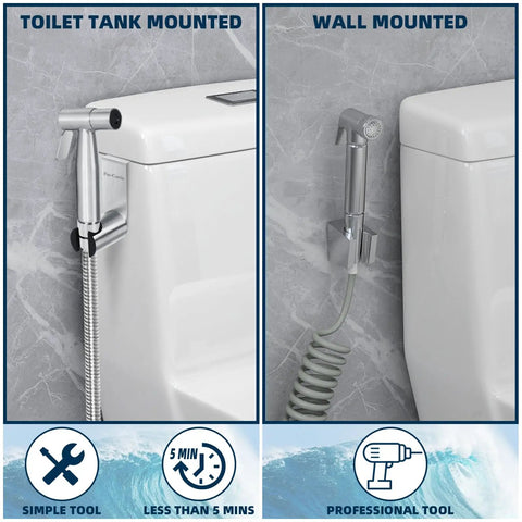 Versatile Handheld Bidet Sprayer For Toilet With Stainless Steel Build, Brushed Nickel Finish, G1/2 Thread Interface, tank and wall mounted