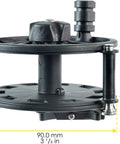 Side view of R50 Dive Reel With One-Piece Delrin Body And AISI316 Stainless Steel Hardware, showing dimension labels for height and width.