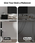 Before and after using Six 15.7 Inch J Channel Cable Management Set, Adhesive Mount Desk Cord Organizer for home office.