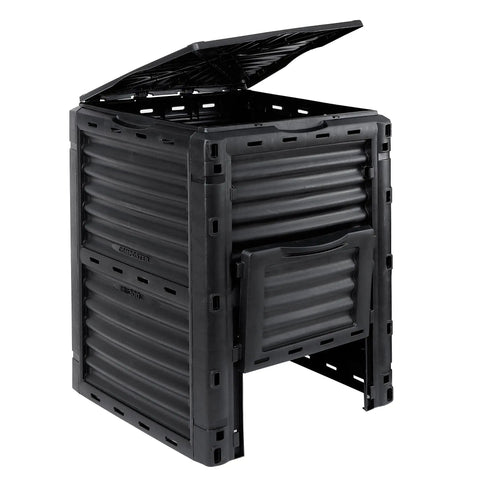 Outdoor 80 Gallon Compost Bin For Kitchen Scraps And Yard Waste Grab And Go Setup Lightweight Aerating Compost Box For Your Home Garden Food Waste Recycling Green, black plastic with open lid and side door