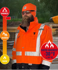 Man wearing High Visibility Reflective Thermal Jacket Set With Rain Shell And Zip Off Sleeves, 4 In 1 Winter Coat For Extreme Cold