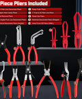 12-piece pliers included in 38 Piece Automotive Hose Clamp Pliers Set Plus Fuel Line Disconnect Toolkit displayed on shelf.
