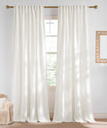 Natural Linen Curtains With Jacquard Waffle Weave for Living Room Cozy Privacy Light Filtering Boho Drapes for Farmhouse Style W52 x L84 2 Panels Ready to Hang, shown installed with soft light filtering through.