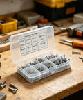 Self Tapping Screws Assortment Kit 800pcs M2 Round Head Carbon Steel with multi size selection in organized storage box on workbench
