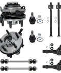 Front Wheel Hub And Bearing Assembly Kit With Inner And Outer Tie Rods, Sway Bar Links, And Lower Ball Joints For Ford Ranger And Mazda B4000 1998 To 2000 4WD ABS 10 Piece Replacement Set