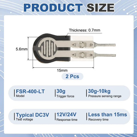 Thin Film Pressure Sensor Pad 30g To 10kg Range FSR 400 ST Flexible Force Sensor dimensions and specifications