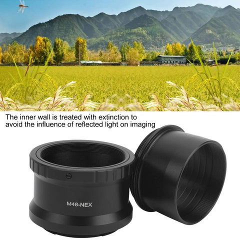M48x0.75mm Telescope Adapter To NEX Lens For EMount Cameras, Aluminum Alloy, shown in field setting, highlighting inner wall design