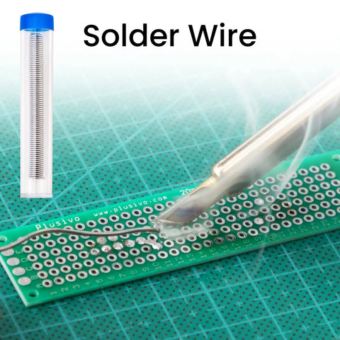 60 Watt Adjustable Temperature Soldering Iron Kit With 5 In 1 Electronics Repair Set demonstrated on circuit board with solder wire