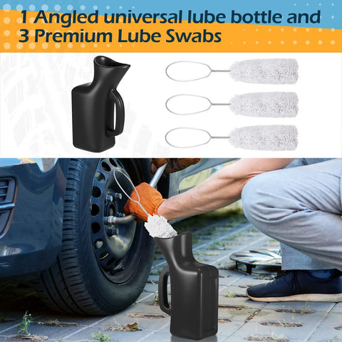 Angled Tire Lube Bucket Kit With Ultra Durable Build And Lube Swabs, 11.6 Inch Length Bottle, 1 Liter Black Lubricant Bottle For Center Post Changers, Universal Car And Truck Tire Mounting Lubrication, Set Of 4