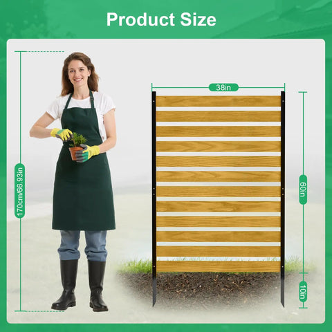 No Dig Wood Privacy Screen Fence Panel For Backyard 38 Inch Wide By 60 Inch High displayed with woman for size reference