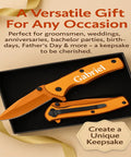 Custom Titanium Coated Stainless Steel Pocket Knife With Free Engraving Orange 2.75 Inch Satin Blade in gift box