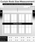 Diagram showing measurements for double curtain rod size and window size, with overlap for Double Curtain Rod For Windows 84 To 120 Inches