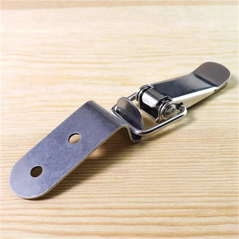 Duck Mouth Buckle Hook Lock Stainless Steel Spring Loaded Draw Toggle Latch Clamp on wood background