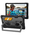 Heavy Duty 10.95 Inch Waterproof Rugged Tablet With A Built In 260 Lumen DLP Projector And Native 1080P Full HD Display showing back view with kickstand.
