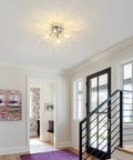 4 Light Crystal Sputnik Ceiling Fixture Chrome Finish Semi Flush Mount in modern entryway with G9 LED bulbs, 9.5 x 17.7 inches