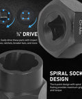 Close-up of a spiral socket design from the Heavy Duty Nut And Bolt Extraction Tool Kit For Rusted Damaged And Stripped Fasteners