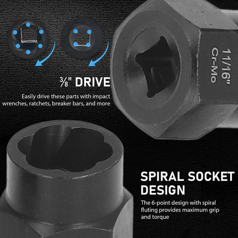 Close-up of a spiral socket design from the Heavy Duty Nut And Bolt Extraction Tool Kit For Rusted Damaged And Stripped Fasteners