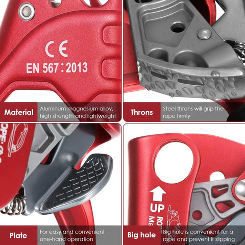 Climbing Hand Ascender For Rope Access 8-13mm With Ergonomic Rubber Handle CE Certified Rescue And Rappel Gear details