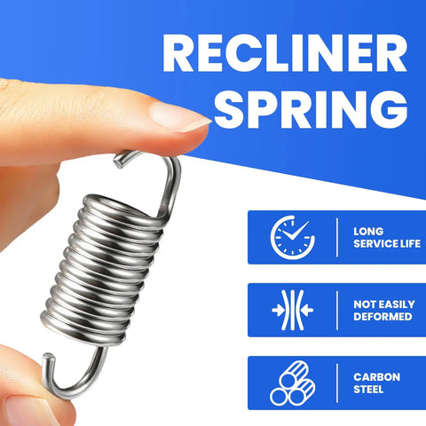 Image of a hand holding a two inch recliner spring from the Eight Pack Two Inch Recliner Tension Springs With Ten Turn Coils Heavy Duty Replacement Kit.