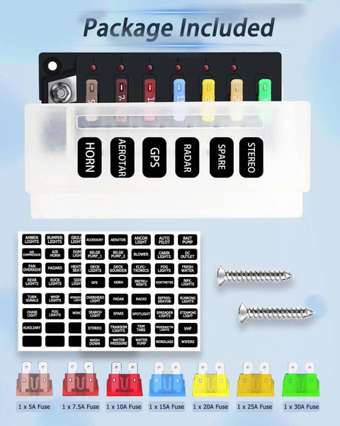 12V Six Circuit Waterproof Marine Fuse Panel With LED Indicator Damp Proof Cover And ATO Blade Fuse Block for Automotive