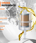 15 Micron Fuel Filter Replacement For Kohler Engines with cross-reference list, visible oil splash and engine diagram