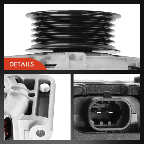 Heavy Duty 12V 120A Alternator Direct Replacement For Chevrolet Equinox 2010 2017 GMC Terrain 2010 2017 Buick Regal 2012 2015 2017 L4 2.4L 5 Groove Pulley 13500315 13588328 TG12C067 close-up showing pulley and connector details.