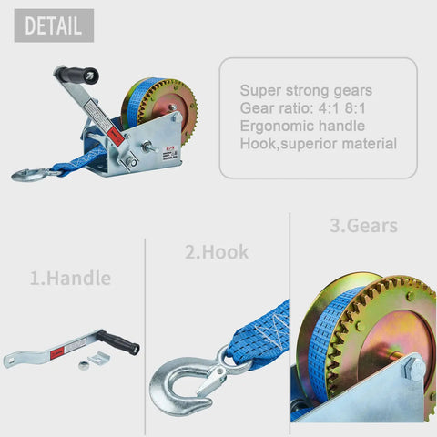 Heavy Duty 3500 Lbs Boat Trailer Winch With 32 Foot Strap, Hand Winch, ergonomic handle, and superior material gears
