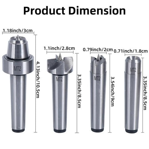 MT2 Wood Lathe Live Center Set 4Pc Drive Spur Cup Kit Arbor For Woodworking And Metalworking Start Spindle Turning With High Quality Steel Shank For DIYers And Pros