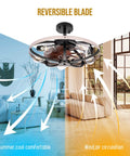 20 Inch Farmhouse Caged Ceiling Fan With Lights And Remote showing reversible blade function and airflow, in a living room setting.
