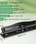 Ultra Compact 4 Hole Paper Punch For A4 Refills 6mm Hole Diameter 10 Sheet Capacity Portable Manual Desk Puncher dimensions