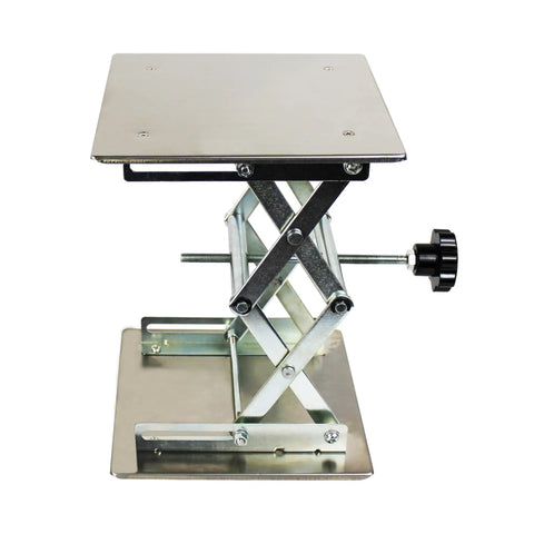 Heavy Duty Stainless Steel Scissor Lift Table For Labs smooth adjustable design, 12x12 platform, height adjustable to 18 inches.
