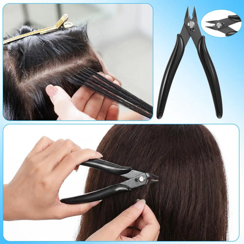 Hair Extension Tools Kit With 2 Pcs Professional Extension Pliers For Micro Beads Nano Rings Black Hair Extensions Opener And Removal Tool Keratin Cutting Pliers With Spring, black steel pliers in use