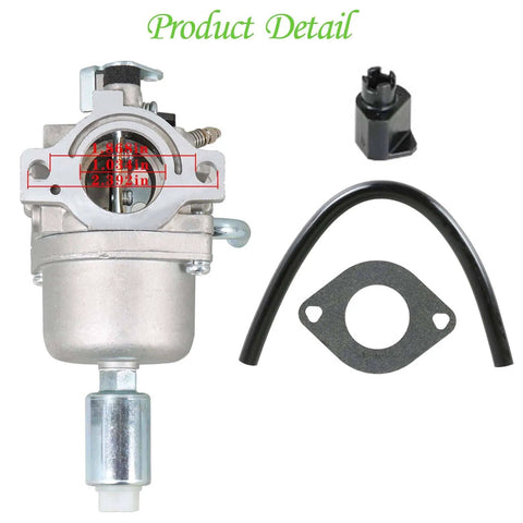 Carburetor Replacement Kit For 17.5HP To 21HP Lawn Mower And Tractor Engines, visible parts including gasket and fuel line.