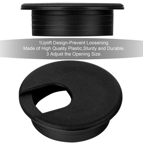 20 Pack 2 Inch Round Plastic Desk Grommets Black Cable Hole Covers PC Desk Cables Wire Management Office Desks TV Stands Tabletops Durable Pro Grade Easy Install, black plastic cable hole cover