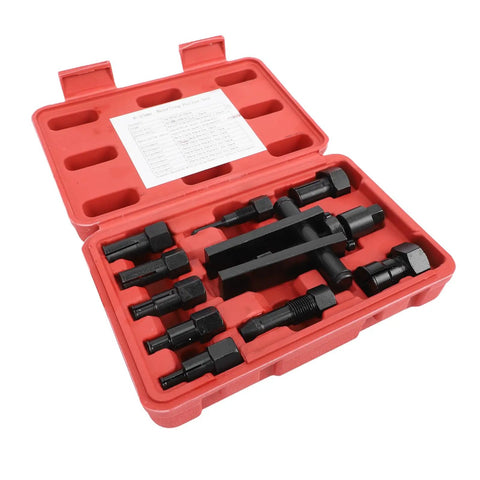 Thinking Process: motorcycle wheel hub bearing removal tool set in red case, 20-piece heat-treated steel, 8 mm to 25 mm collets
