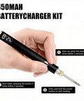 Hand holding Cordless USB C Soldering Pen Cart for Electronics Repair, LED Screen, 450 Degree Temperature Control in black