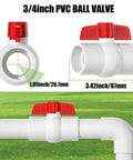 3/4 inch PVC ball valve with easy turn red T handle installed on outdoor pipe