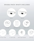 Contents of HighBeam Pro Video Conference Lighting Kit For Zoom And Streaming with dual ring lights and accessories.