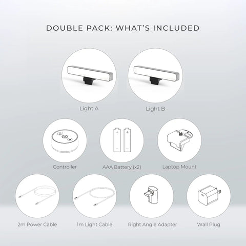 Contents of HighBeam Pro Video Conference Lighting Kit For Zoom And Streaming with dual ring lights and accessories.