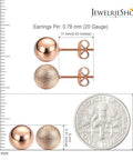 Unisex Ball Stud Earrings Set, 8 Pairs In Matte And Shiny Finishes, Silver, Gold, Rose Gold, Black, 8mm Diameter, Everyday Wear, Assorted Colors For Any Look, rose gold 8mm stud earrings with 11mm post
