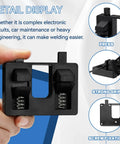 Close-up of Six Piece Wire Welding Fixture Set For Soldering showing hands-free wire holder with adjustable jaws in use.