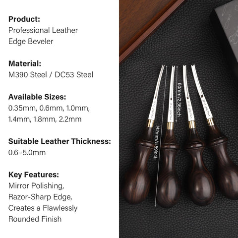 Leather Edge Beveler Pro 1mm Skiving Tool Edger Cutter Creaser Skiver kit with ebony handles and DC53 steel blades