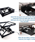 Smart Electric Lift Coffee Table With Remote Height Adjust And Foldable Iron Frame For Living Room That Holds Heavy Loads Like A Champ showing adjustable frame and top panel.