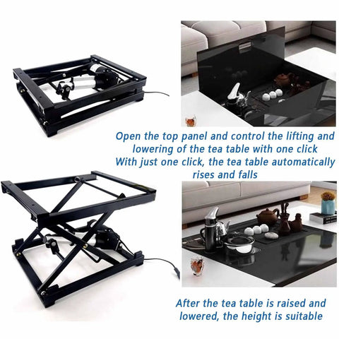Smart Electric Lift Coffee Table With Remote Height Adjust And Foldable Iron Frame For Living Room That Holds Heavy Loads Like A Champ showing adjustable frame and top panel.